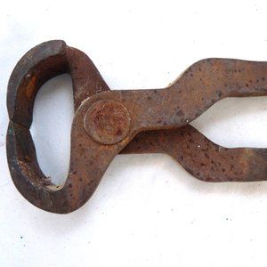 Antique blacksmith tongs hand forged 14 1/2" tool primitive farrier nippers